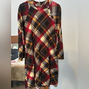 Chic Plaid Women's Sweater Dress - Red, Brown, and Cream